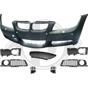 Bumper HD Tuning BMW 3 Serie voor voertuigen met park distance control, voor voertuigen met koplampenreiniging, Glad, Tuning sport bumper, met sensorhouder, Met ingebouwd rooster 1216650